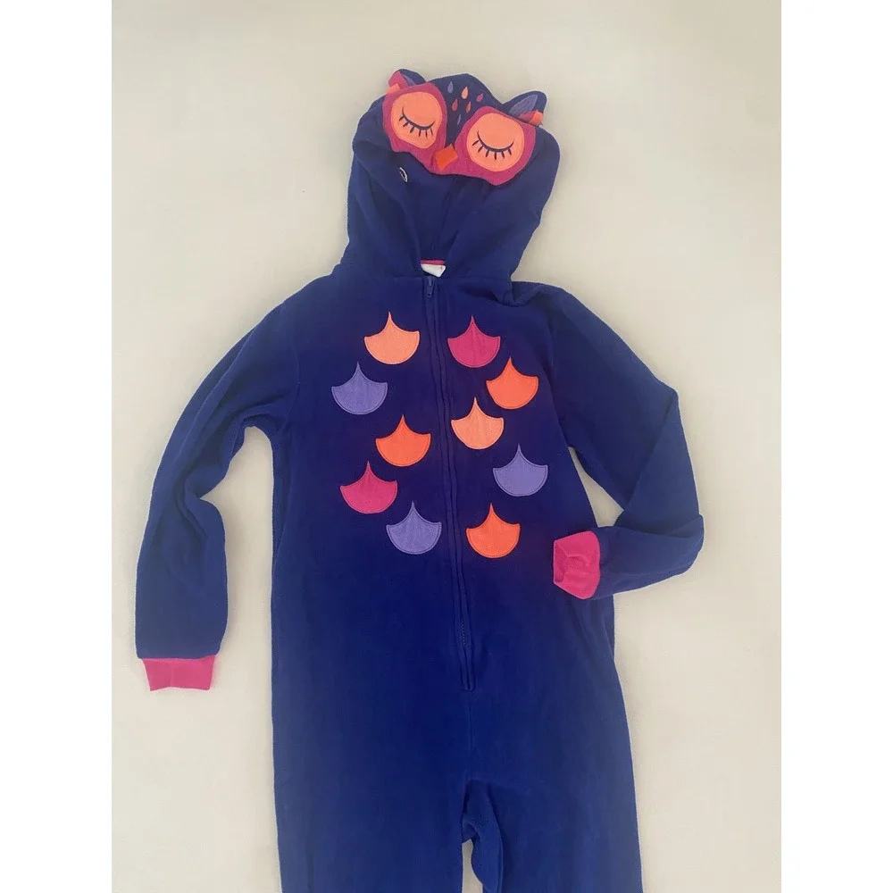 Cat & Jack One Piece Owl‎ Pajama Girls Size 10 / 12 Open Feet Zip Up Purple Pink